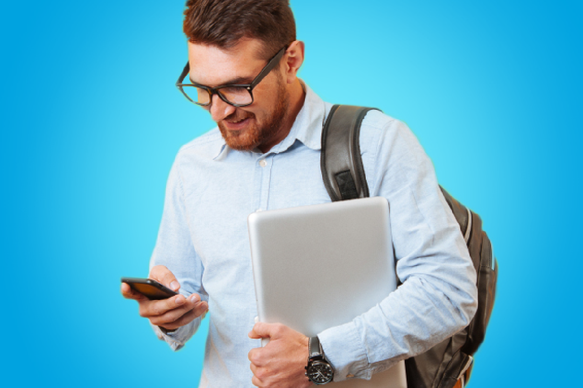 select incentive - employee looking at mobile device